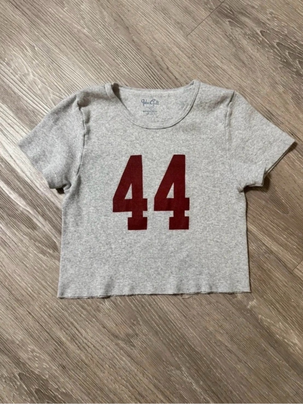 Brandy Melville Gray Crop Tee with Maroon '44' Graphic